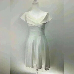 S JASAMBAC Women Cream Lined Off Shoulder Dress Lined D25 Small Off White